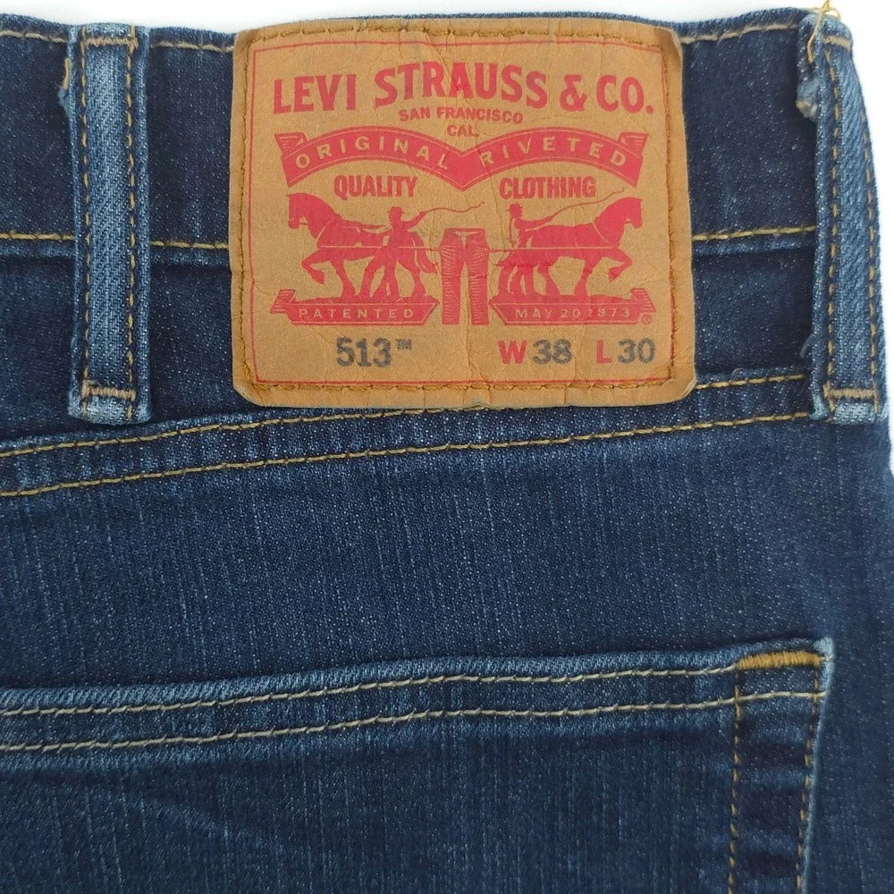 Levi's‎ Mens Jeans 513 Slim Straight 38x30 Blue Dark Wash Denim Classic